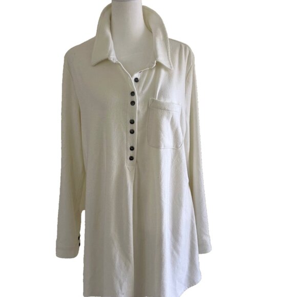 Soft Surroundings Shirt Take It Easy Roll-Tab Sleeve Knit Tunic Ivory SZL Casual - Picture 1 of 10
